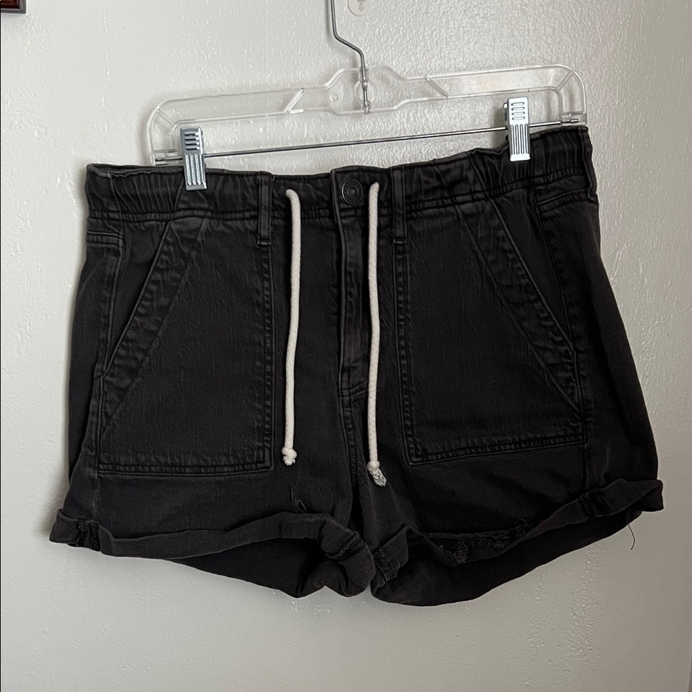 American Eagle Linen Blend Drawstring Dark Grey Denim Cargo Shorts